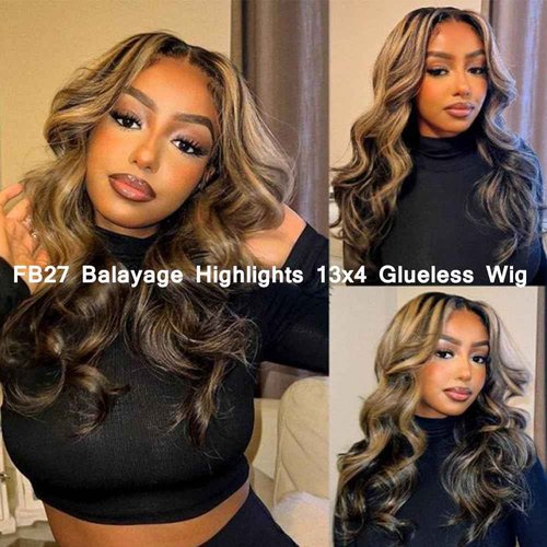 BestFun 220% Density 1B/27 Balayage Highlight Lace Front Wig Human Hair Pre Plucked 13x4 HD Lace Ombre Body Wave Wig Glusless Wigs Human Hair for Women 18 Inch