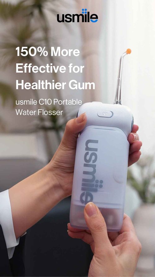 usmile C10 Portable Water Flosser – Travel-Friendly, 95-Day Battery, 4 Modes, 360° Nozzle, 180ml Tank, IPX7 Waterproof, Dentist-Recommended for Braces, Implants & Sensitive Gums (Blue)