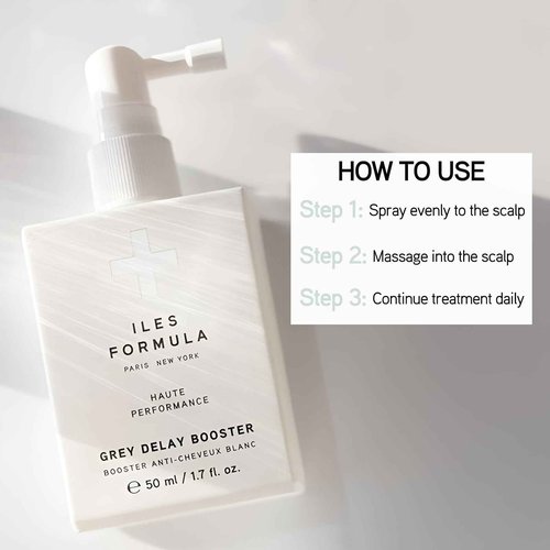 ILES FORMULA Grey Delay Anti Gray Hair Booster – Botanical Leave-In Treatment Spray with Silverfree and Melanogray to Restore Natural Hair Color and Prevent Premature Greying, 1-Month Supply