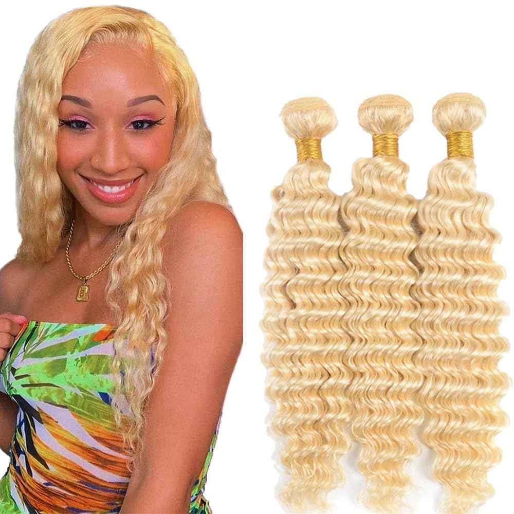 34 34 34 Inch Blonde Deep Wave Bundles Human Hair Brazilian Unprocessed Virgin Hair Color 613 Deep Wave Bundles