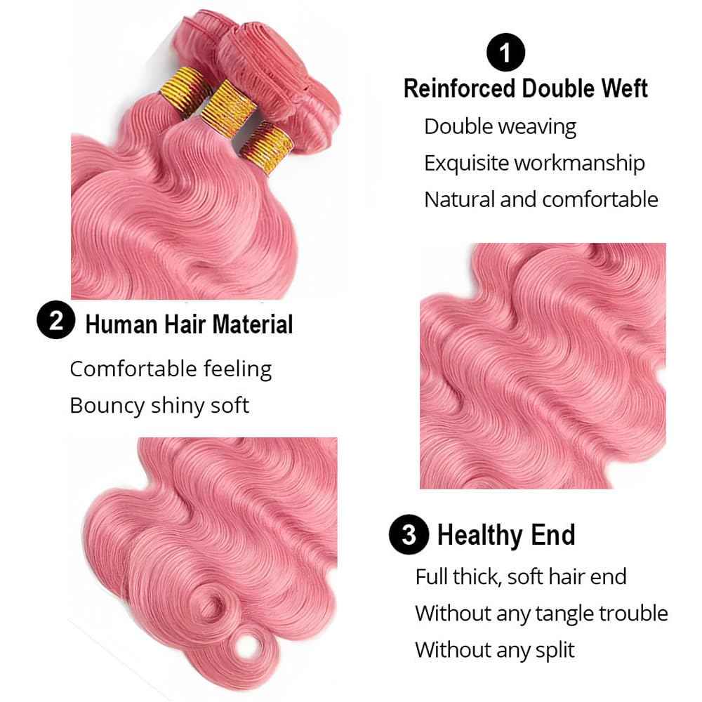 30 32 34 Inch Hot Pink Human Hair Bundles Pink Body Wave Bundles Niegmeag Peruvian Virgin Remy Hair Extensions Double Weft Soft and Skily Hair Weave