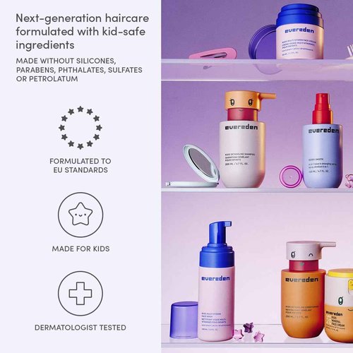 Evereden Kids Complete Haircare Set: Hair Detangling Shampoo, Conditioner & Spray for Children Ages 3+ & Pain-Free Hair Brush, Plant Protein Peptides & Argan Oil, Vegan, Free from Sulfate and Paraben