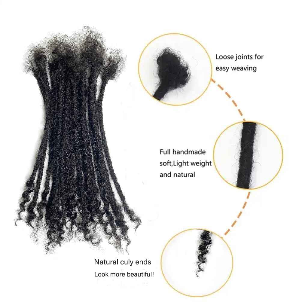 0.4cm Width Dreadlock Extensions 10 Inch 30 Strands 100% Permanent Human Hair Loc Extension with Curly Ends Natural Black Curly Locs Human Hair Can Be Dyed Bleached Curled And Twisted