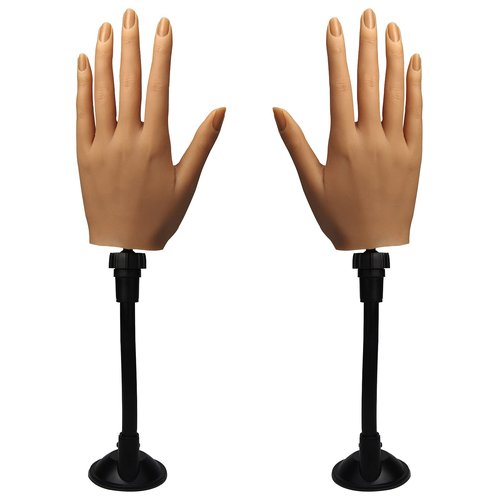 Silicone Practice Hand for Acrylic Nails, Bendable Female Mannequin Life Size Practice Hand with Stand for Nails Practice Nail Art Tools (3#-2P)