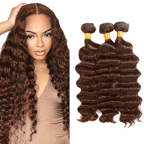 #4 Chocolate Human Hair Bundles Deep Wave Bundles 18 18 18 Inch Brown Unprocessed Brazilian Virgin Hair 3 Bundle 50 Gram Per Bundle Deals Quick Weave Hair Extensions