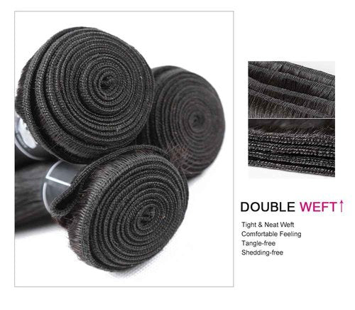 Human Hair 3 Bundles with Closure Straight 100% Unprocessed Virgin Brazilian Hair Bundles with 4x4 Lace Closure Free Part, Double Weft 10A Hair Weave Extensions, Natural Black Color (20" 20" 20" + 14" Closure)