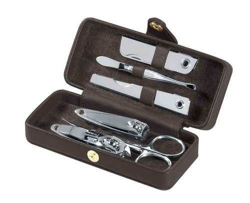 Royce Leather Suede Lined Travel Manicure Set, Black, One Size