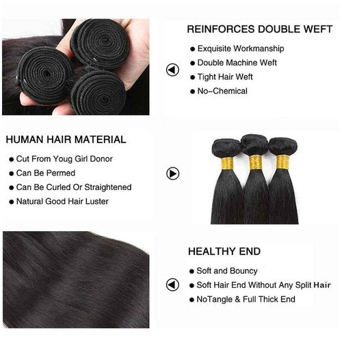 Straight Bundles Human Hair Long Straight 26 28 30 Natural Black Color Human Hair Bundles Healthy And Soft Unprocessed Brazilian Remy Hair Extensions 3Pcs/Set Deals