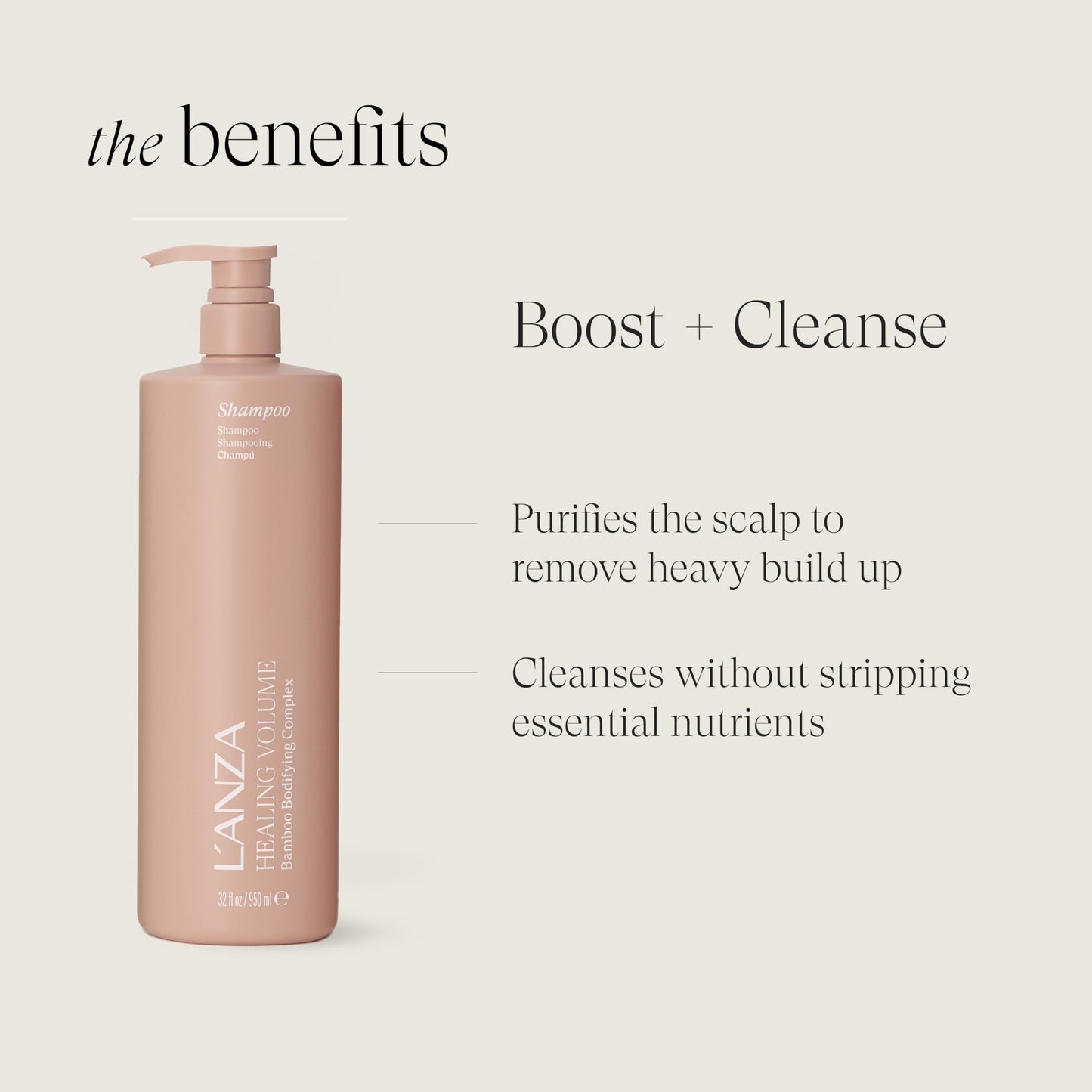 L'ANZA Healing Volume Thickening Shampoo, Boosts Shine, Volume, and Thickness for Fine and Flat Hair, Rich with Bamboo Bodifying Complex and Keratin (33.79 Fl Oz)