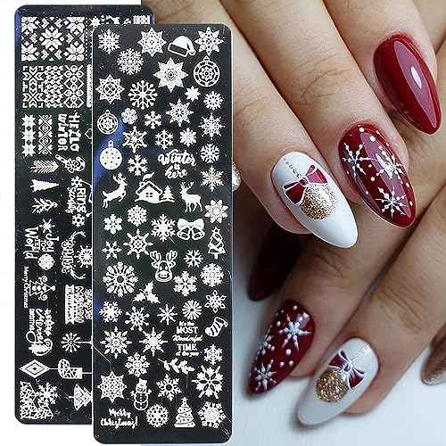 6pcs Christmas Nail Stamping Plate Nail Stamping Kit for Nails Snowflake Reindeer Christmas Tree Lights Image Plates Nail Stamping Plate for Women£¨4.72 x 1.57 inch£©