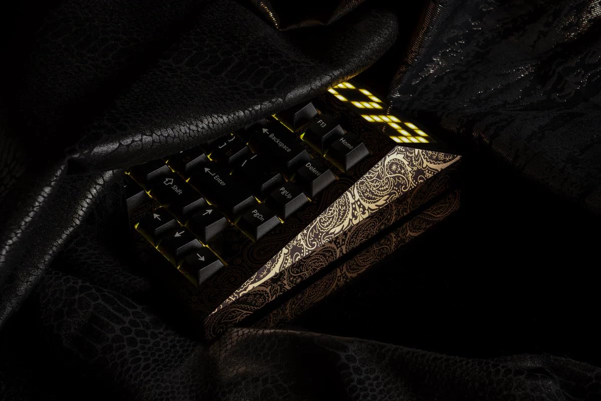 Angry miao Gold Paisley 75 Key Wireless Mechanical Gaming Keyboard, Electronic PC Computer Keyboards for Tri-Mode Connection, Leaf Spring Mount Custom Internals Hotswapable Switch Bundle