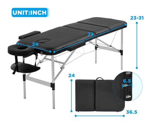 BestMassage Aluminium Massage Bed Portable Massage Table 24 inch Wide Lash Bed Height Adjustable 3 Folding Spa Table with Non-Woven Bag for Spa Footmassage Facial CareSpa Tattoo