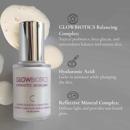 Glowbiotics Probiotic HydraGlow Cream Oil Pearl: Radiance-Boosting Glow Drops for Bright, Hydrated Skin | Pearl Essence & Skin Brightening