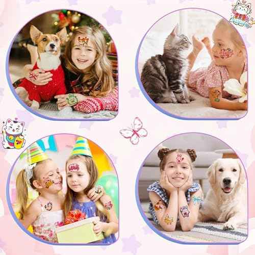 Konsait 50 Sheets Anime Tattoos, Cartoon Mixed Style Cat Tattoos, Individually Wrapped, Watercolor Cat Temporary Tattoos Cat Party Favors Cat Birthday Party Supplies