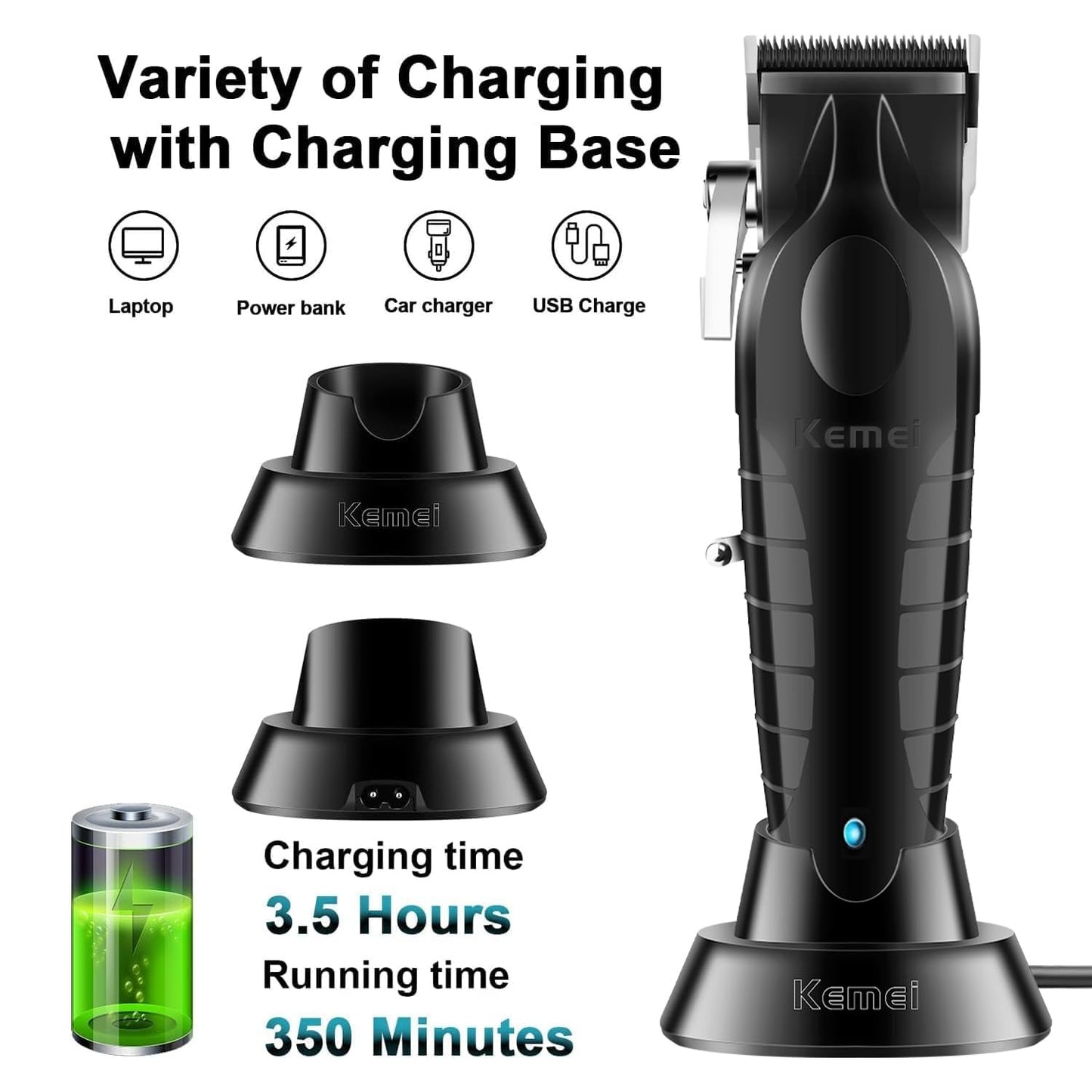 KEMEI Hair Clipper and Trimmer Set Professional Cordless Hair Clipper for Men Electric Beard Trimmers Barber Hair Cuttings Kit, T Blade Trimmers for Men, KM-2296，KM-2299