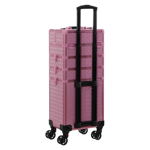 Rolling Train Case 4-in-1 Portable Makeup Train Case Professional Cosmetic Organizer Makeup Traveling case Trolley Cart Trunk (pink)