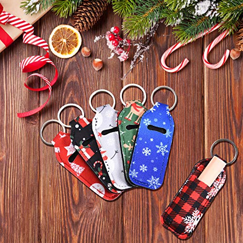Patelai 6 Pieces Christmas lipstick Holder Keychains Neoprene Lipstick Holder Keychain Protective Cases Lip Balm Lipstick Holder Keychain for Girls Women