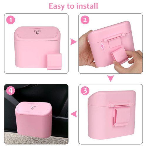 Accmor Car Trash Can with Lid, 2 Pack Pink Mini Vehicle Trash Bin Dustbin Garbage Organizer Holder with Trash Bag, Small Hanging Leakproof Auto Storage Bag Container for Car SUV Home Office