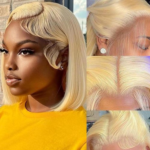 613 Blonde Bob Wig Human Hair 13x4 Lace Front Wigs Human Hair 180% Density Bob Wig Human Hair Blonde Pre Plucked With Baby Hair HD Frontal Lace Wigs for Women 16 inch