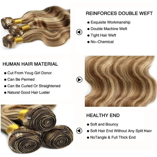 18 18 18 Inch Ombre Bundles P4613 Body Wave Human Hair Bundle Two Tone Color 4 Brown Mixed With 613 Body Wave Bundles Highlgiht Blonde Bundle For Black Women