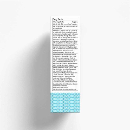 CONTROL CORRECTIVE Acne Spot Treatment Gel – 2% Salicylic Acid + Glycolic Acid Formula for Breakouts & Blemishes – With Witch Hazel, Aloe & Panthenol – 1 oz Clear Skin Serum