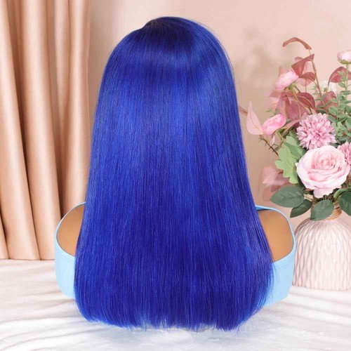 Hihmarm Blue Lace Front Wig Human Hair 13x4 Hd Lace Front Wigs Preplucked 16 Inch Glueless Wig Natural Hair Line 180% Density Straight Human Hair Wigs For Black Women Frontal Wigs Human Hair