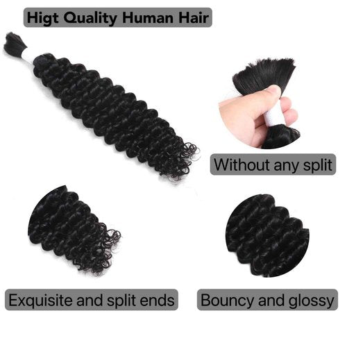 Human Braiding Hair for Boho Braids 3 Bundles 150g 20Inch Water Wave Human Hair Braiding Hair 12A Brazilian Virgin No Weft Hair Extensions for Bohemian Knotless Braids Bulk Human Hair for Braiding