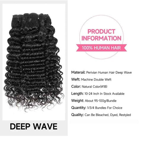Deep Wave Human Hair Bundles 14 16 18 Inch Deep Curly Bundles Human Hair 12A Unprocessed Brazilian Virgin Double Weft Remy Hair Bundles Full and Thick
