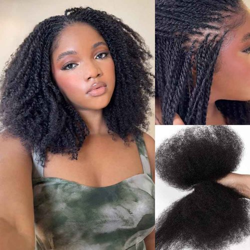 QVR Afro Kinkys Bulk Human Hair for Dreadlock Extensions Repair Locs 150 Gram, Natural Black 12inches Mini Spring Twist Braiding Afro Kinky Human Hair for LocKs