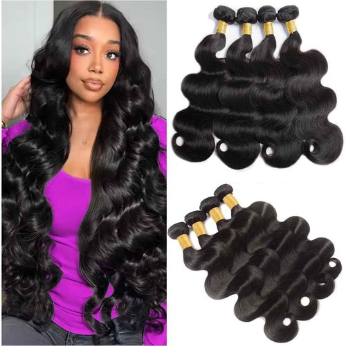 Caplina 16A Human Hair Bundles 16 18 20 22 Inch Body Wave 400g Unprocessed Brazilian Virgin Hair 4 Bundles Deals Human Hair Extensions Quick Weave Human Hair Natural Black Color