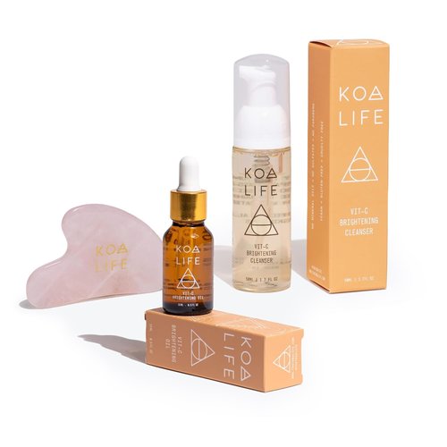 Vitamin C Collection - Bundle Discount | Vit-C Brightening Cleanser 30ML & Vit-C Brightening Oil 15ML & Gua Sha Massage Tool | Anti-Aging, Treats Hyperpigmentation, Brightens, Evens Skin Tone