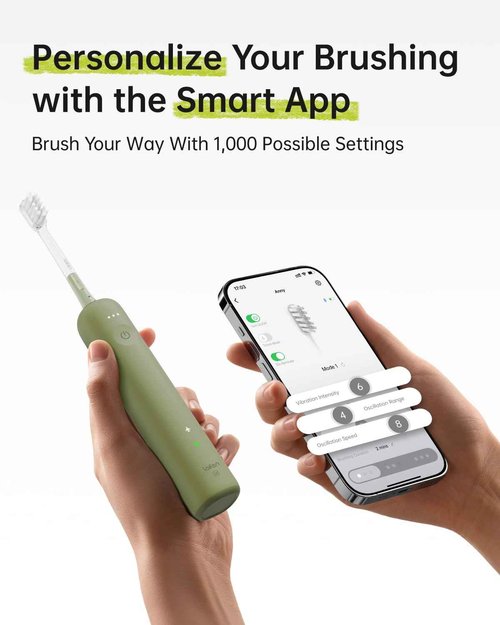 Laifen Wave Special Electric Toothbrush, New 2025 Version Oscillation & Vibration Sonic Electric Toothbrush for Adults with App, 2 Brush Heads, IP68 Waterproof Travel Powered Toothbrush (Meadow Green)