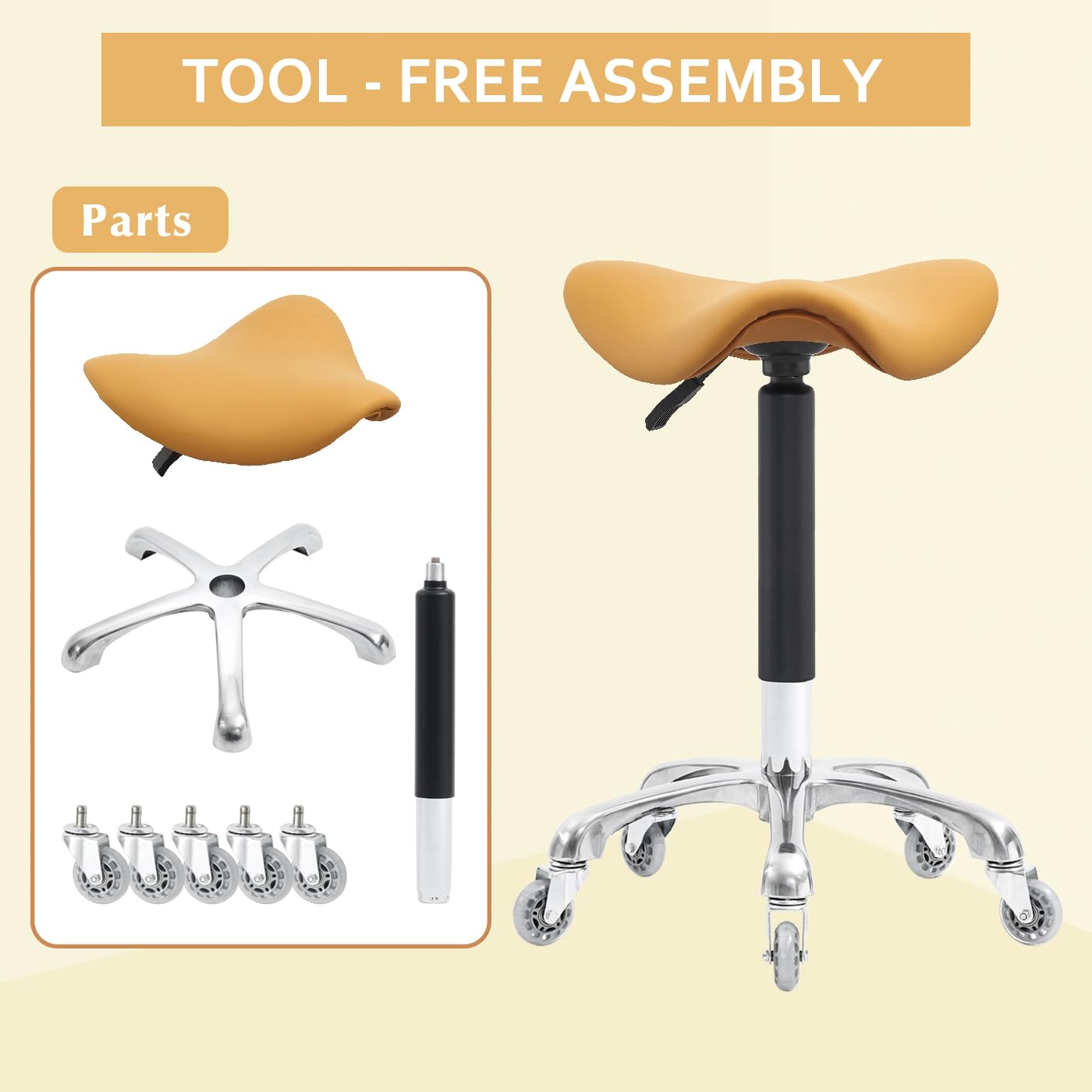 Nazalus Saddle Stool Rolling Chair Hydraulic Adjustable with Wheels for Office Home Salon Spa Studio (Orange)