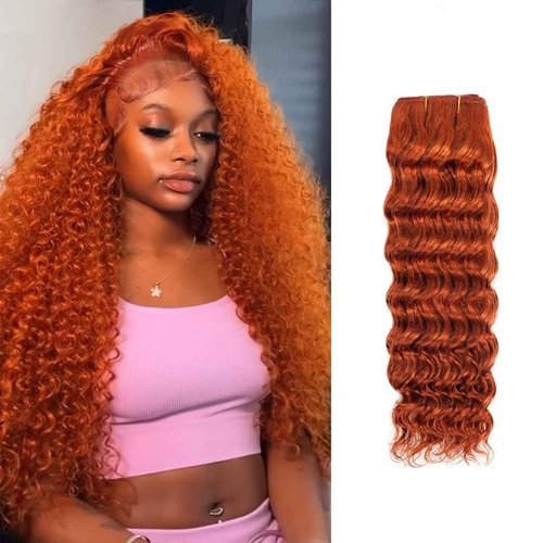 12A Brazilian Deep Wave Human Hair Bundles - 24 Inch 1-Bundles Ginder | Real Unprocessed Raw 100% Virgin Human Hair Extensions for Black Women, Double Drawn Curly Wet & Wavy Texture