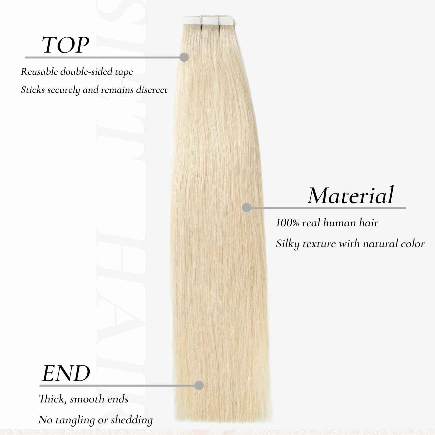 Hyssiet Tape in Hair Extensions Human Hair, 20pcs 50g 22 Inch Platinum Blonde human hair Tape in Extensions,Invisible Straight Tape in Hair Extensions for Womwn,Remy Thick Real Human Hair Extensions
