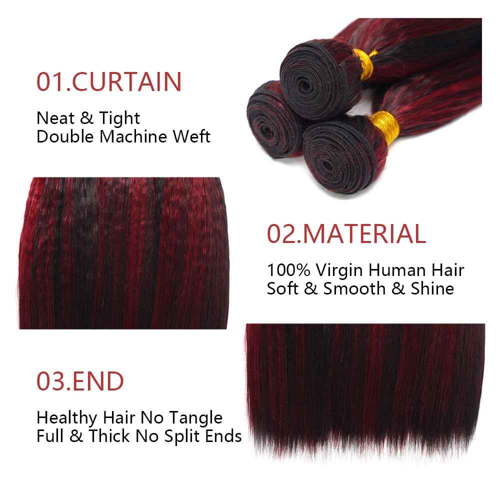 Highlight P1B99J Straight Bundles Ombre Burgundy Human Hair Bundles Grade 8A Brazilian Remy Hair Weaves Extensions Black Mixed With Wine Red Color For Women 10 12 14 Inch