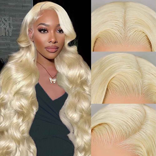 ZNNU 28 Inch 613 Lace Front Wig - Body Wave Blonde Human Hair - 200 Density Pre-Plucked - HD Lace Frontal Wig for Women