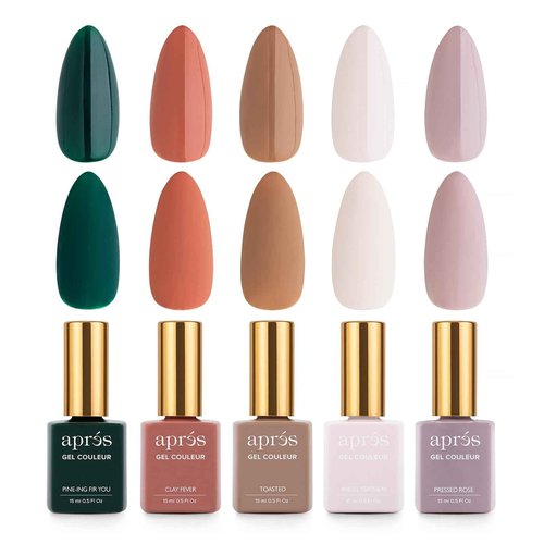 Apres Gel Couleur Combo Set, 5 Color Gel Nail Polish, Bright Nude Pastel Colors with Brush-X Nail Art Brush, 2024 Edition (Set 20)