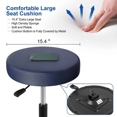 JMU Rolling Stool Heavy Duty 400lb with Wheels, PVC Leather Large Seat,Swivel Rolling Adjustable Height Stool,for Dentists Healthcare (Navy Blue)