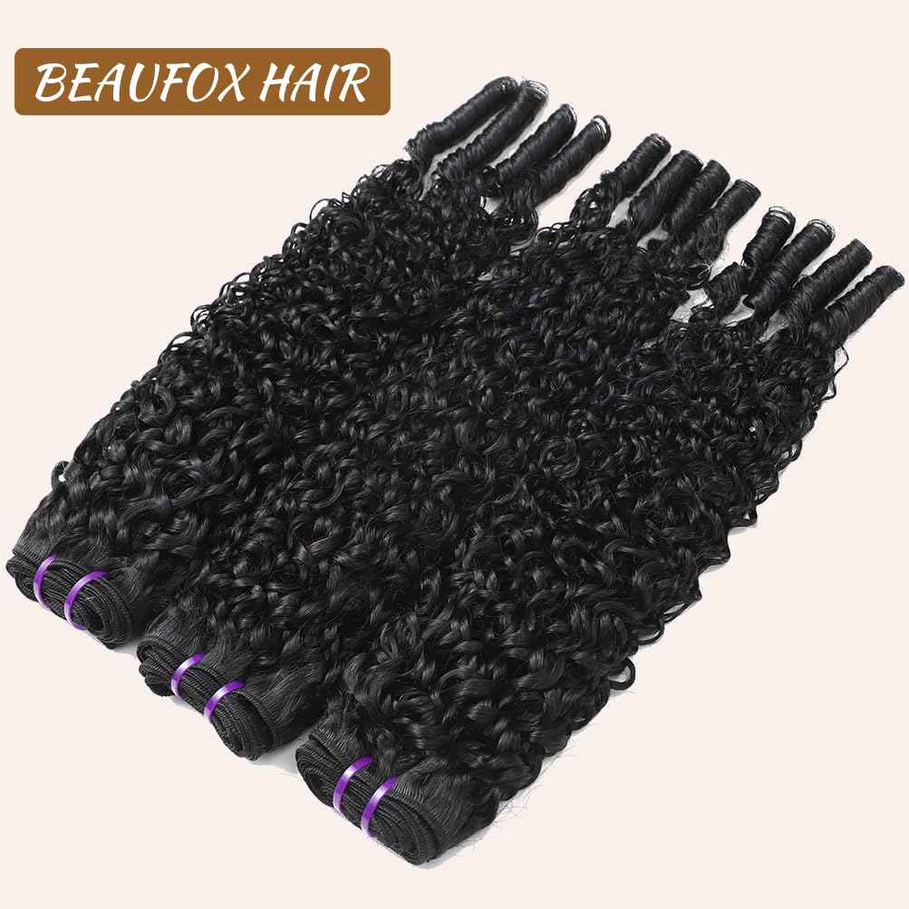 3C4A Burmese Curly Bundles Human Hair 18 20 22 Inch 12A Unprocessed Virgin Human Hair Water Wave Bundles with Spiral End Quick Weave Remy Hair Natural Color for Women