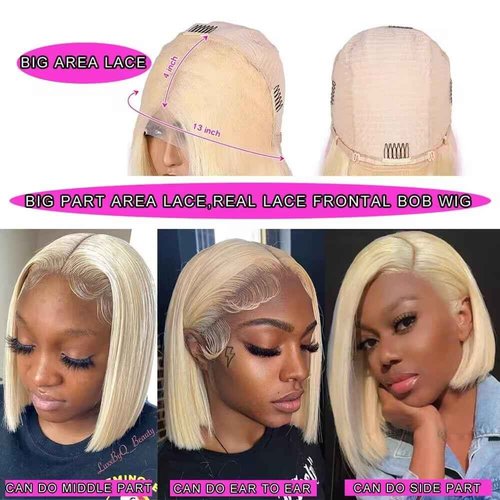 13X4 HD Transparent 613 Blonde Bob Wig Human Hair Lace Front Wigs Pre Plucked With Baby Hair 100% Unprocessed Glueless Wig Human Hair Blonde 613 Blunt Cut Short Bob Lace Frontal Wigs For Black Women