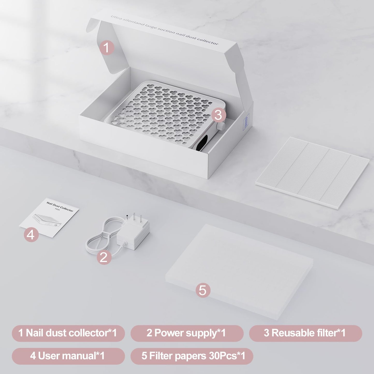 48W Cordless Nail Dust Collector with 10 Speed Settings, Powerful Suction Nail Vacuum for Manicure Table, Resin/Nail Dust Cleaner for Acrylic & Gel Nails, Salon & Home Use