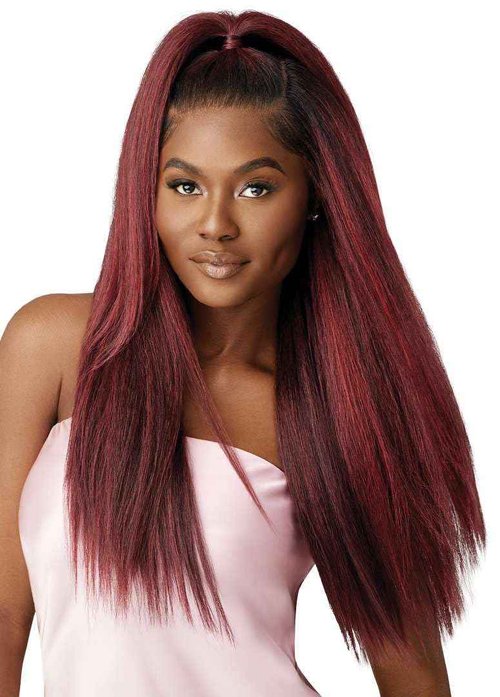 Outre Airtied 100% Fully Hand-Tied Wig - Human Hair Blend - Perm Yaki 26" (JET BLACK 1)