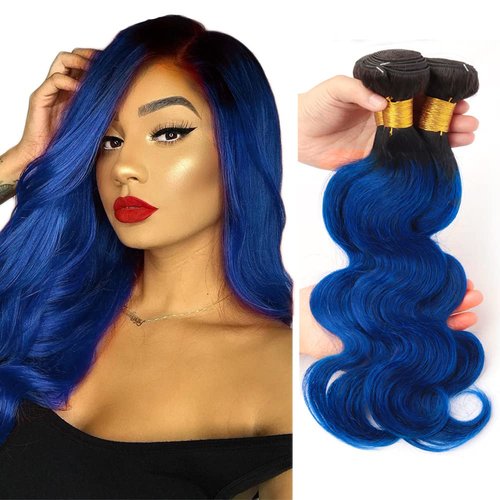 Ombre Blue Body Wave Bundles Black To Blue Human Hair 3 Bundles Brazilian 100% Unprocessed Virgin Extensions Double Weft Bundle 20 22 24 Inch