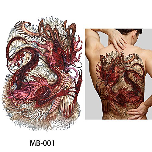 Glaryyears Super Large Full Back Covered Temporary Tattoo, 3 Pack Big Fake Realistic Tattoos Stickers for Adults Women Men, Scary Fierce Dragon Tiger Design