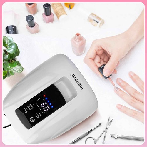Purtato Professional Salon Rechargeable 90W UV LED Cordless Nail Lamp,45 lamp Beads Long Battery Life,Removable Stainless Steel Bottom, 4 Timer Setting and Smart Sensor Nail Dryer (White)