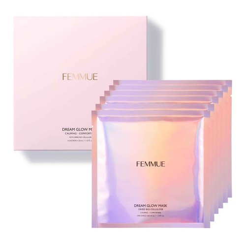 FEMMUE Dream Glow Mask - Calming Comforting (6pk) | Bio-Cellulose Face Sheet Mask with Vitamin Complex | Hydrating & Anti-Aging | Korean Skincare Treatment