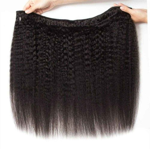InsQueen Kinky Straight Human Hair Bundles 100% Unprocessed Brazilian Remy Soft Yaki 3 Bundles Human Hair (12 14 16 Inch)