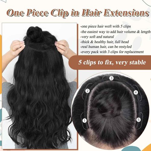 Body Wave Clip in Hair Extensions Real Human Hair, 16” One Piece V Shaped Human Hair Clip in Extensions for Black Women Balayage Natural Black to Grey Remy Hair Clip ins Extensions Clip ins Hair Weft