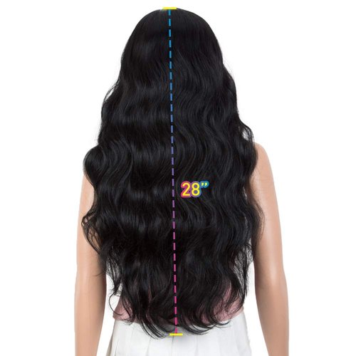 Joedir 28" Long Wavy 13X6 Free Parting Easy-360 Lace Frontal Wigs for Black Women Heat Resistant Synthetic Hair wigs(1B)